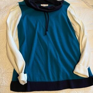Talbots Teal and Cream Cowl Neck Sweater